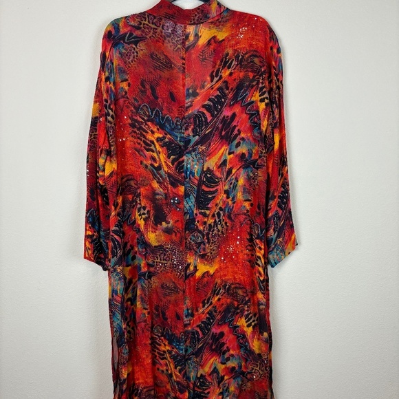 Chico's Design Vintage Rust/Orange/Blue Sheer Duster Mixed Animal Print; Size 3 - Picture 9 of 15